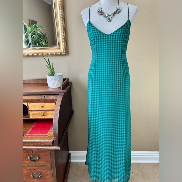 Nasty Gal Green Check Cross Back Cowl Maxi Midi Slip Dress Size 8 - Picture 12 of 12